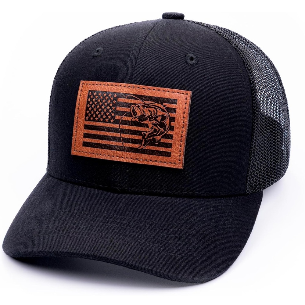 New Men's Bass Fishing American Flag Trucker Hat